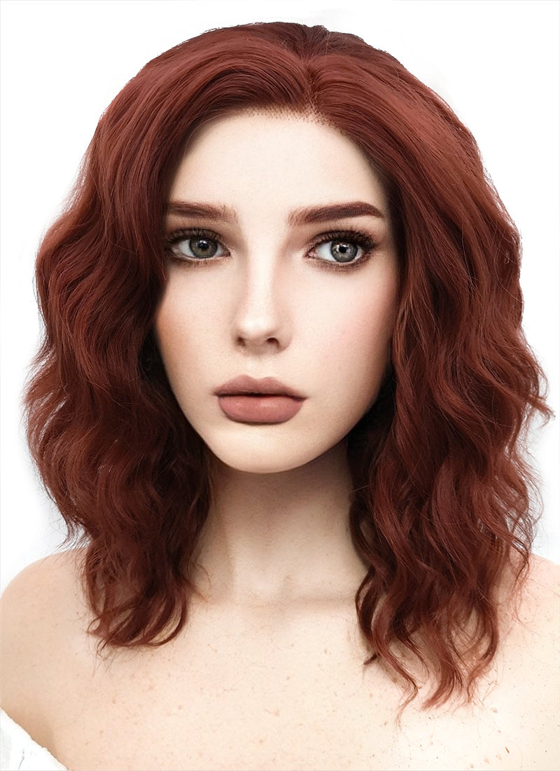 Medium Wavy Bob Auburn Lace Front Synthetic Hair Wig LF409