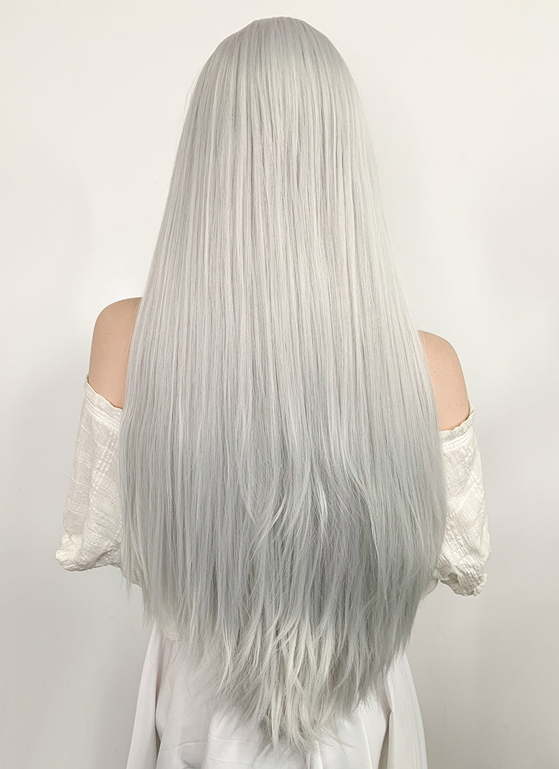 Long Straight Yaki Silver Grey Lace Front Synthetic Hair Wig LF624N