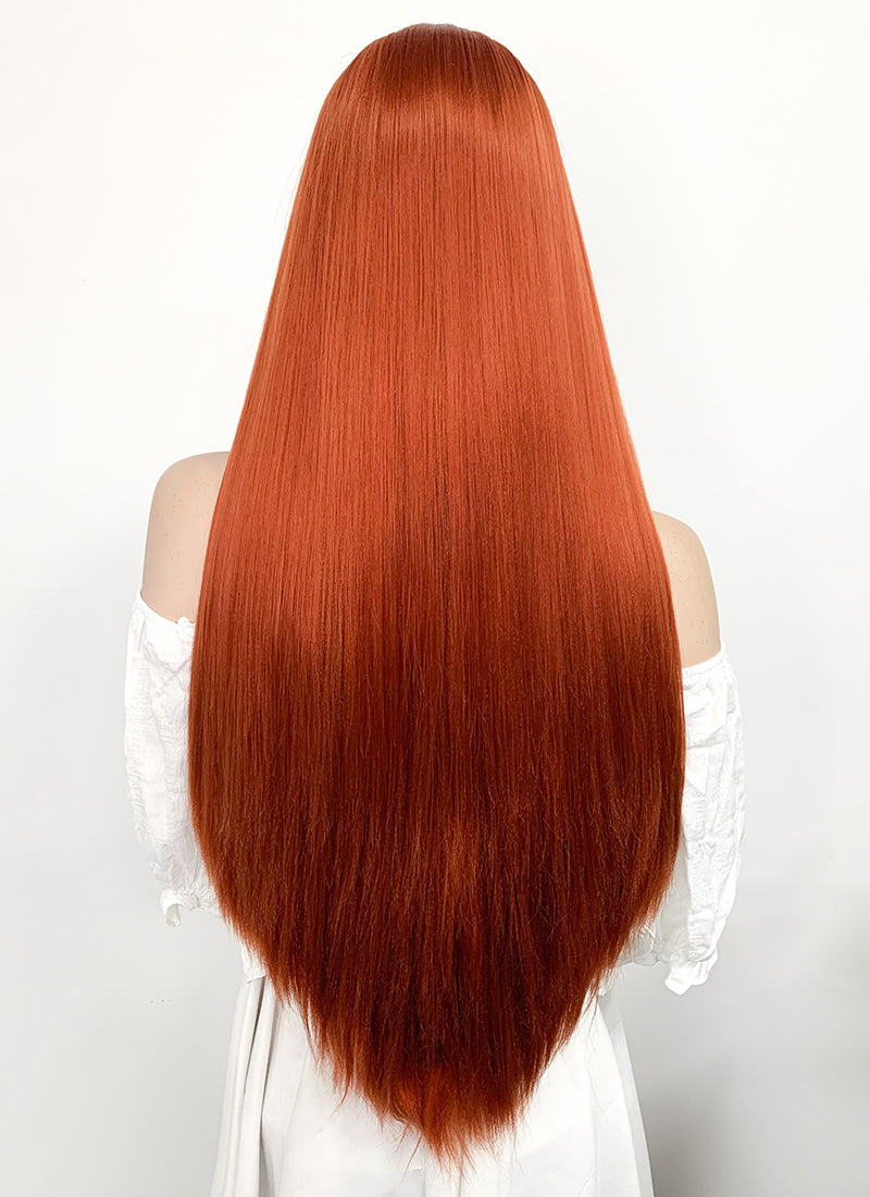 Disney Kim Possible Long Straight Yaki Reddish Orange Lace Front Synthetic Hair Wig LF624