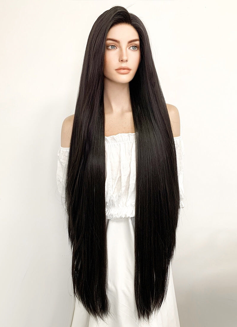 Long Straight Yaki Natural Black Lace Front Synthetic Hair Wig