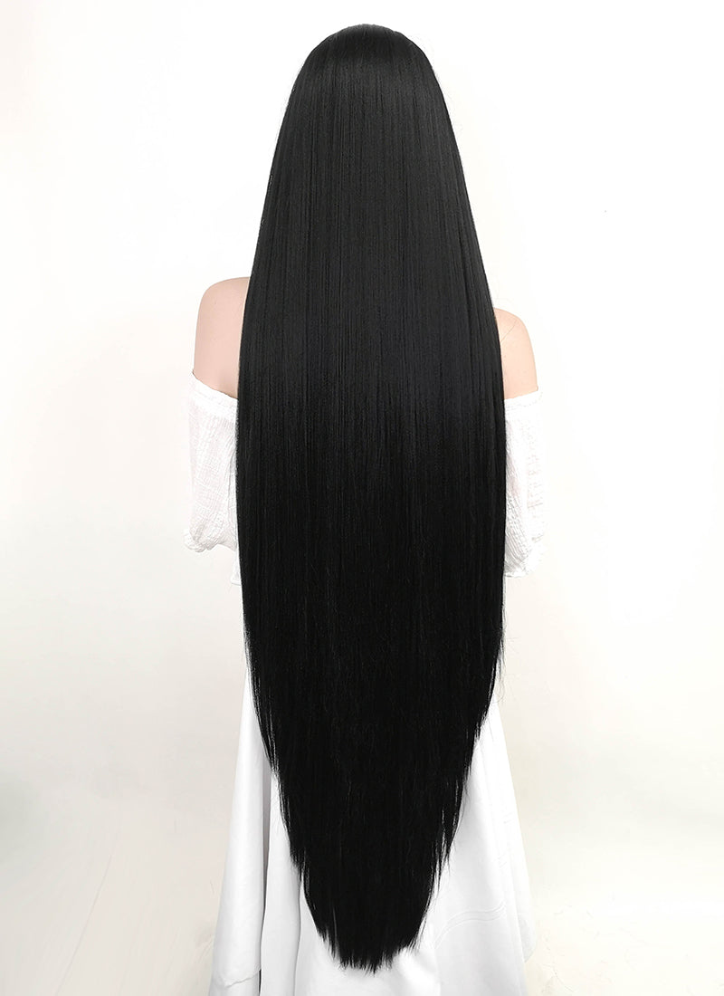 Long Straight Yaki Jet Black Lace Front Synthetic Hair Wig LF701R