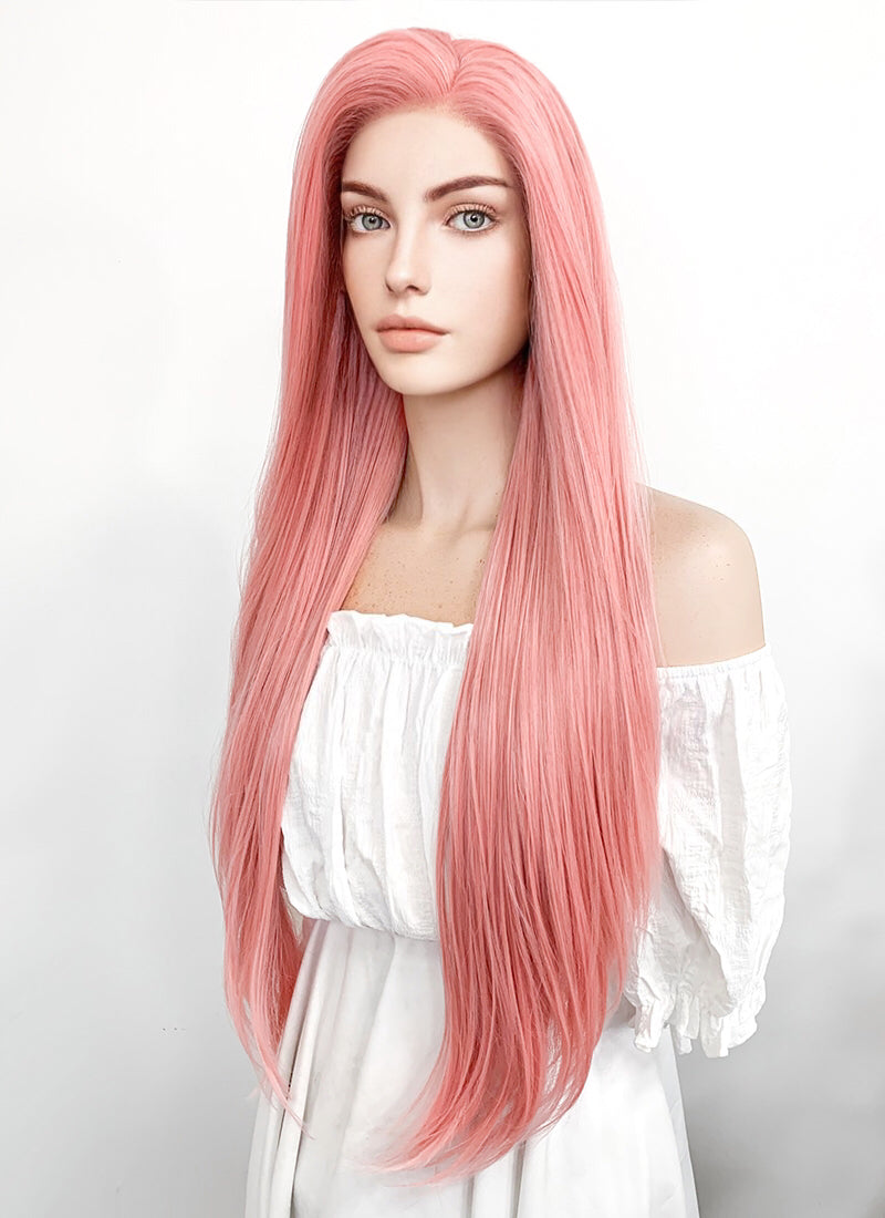 Long Straight Pastel Pink Lace Front Synthetic Hair Wig LW238B