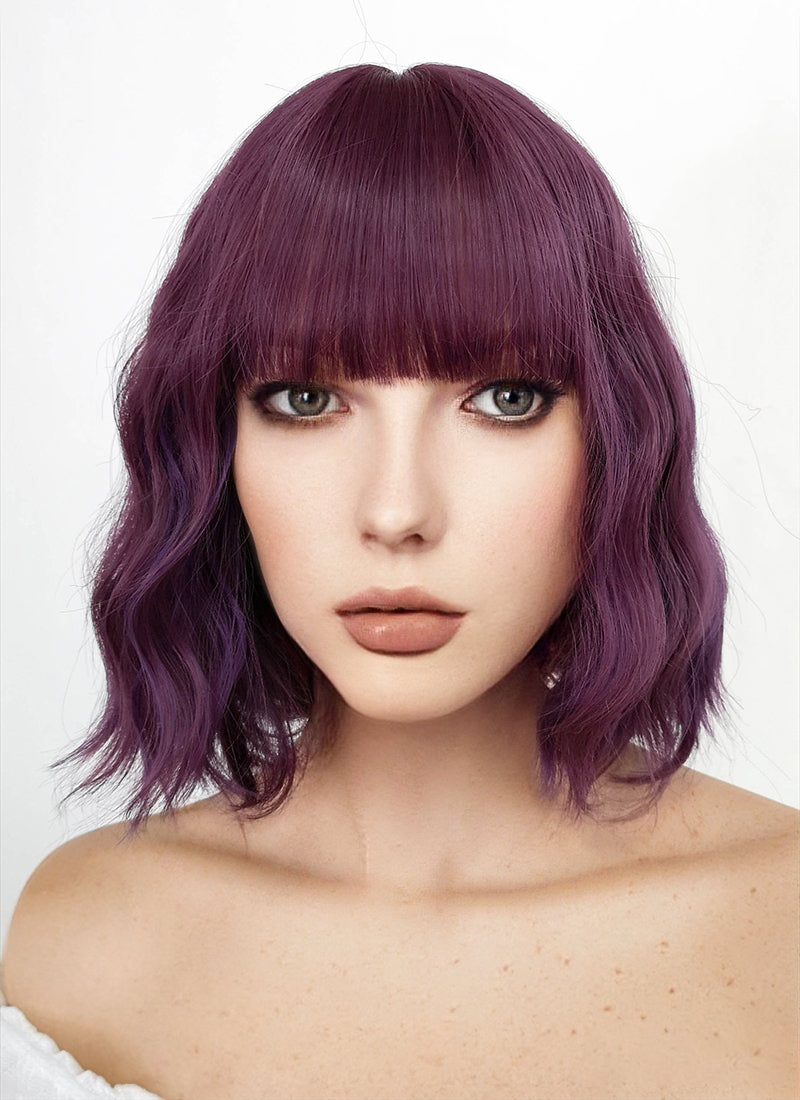 Medium Wavy Mixed Purple With Dark Roots Bob Cosplay Wig NS114