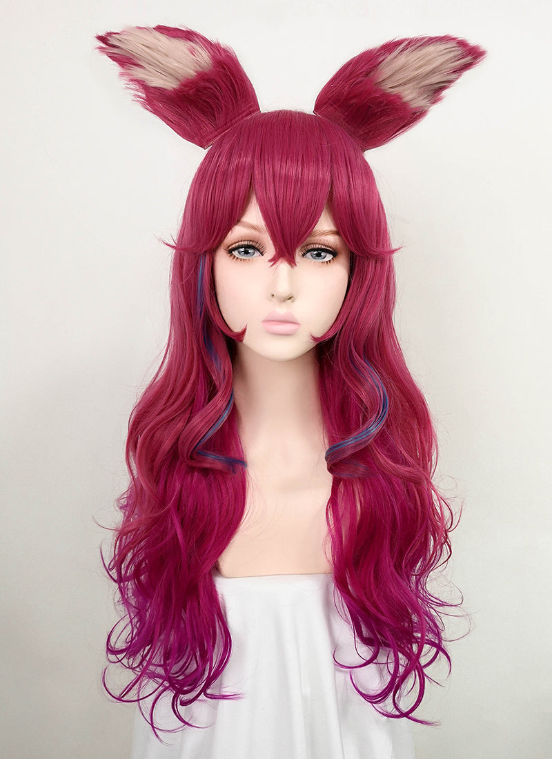 League of Legends LOL Ahri Long Magenta Mixed Purple Cosplay Wig Ear Accessories TB1631