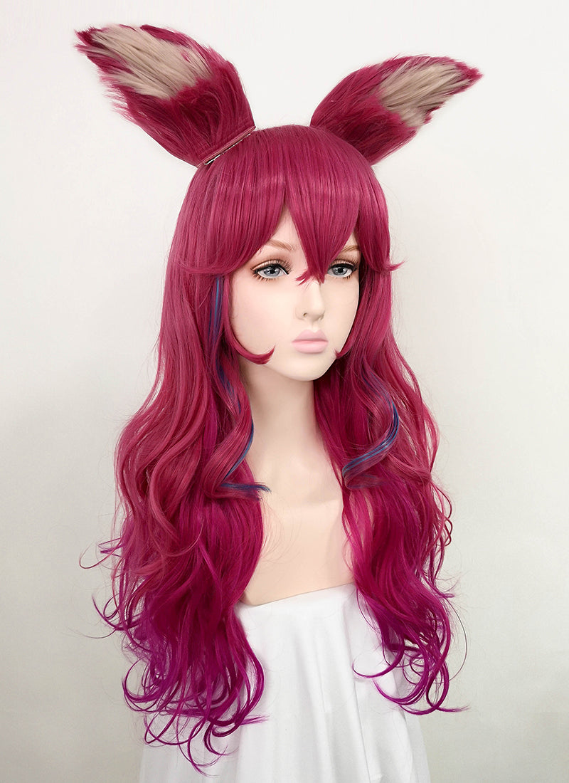 League of Legends LOL Ahri Long Magenta Mixed Purple Cosplay Wig Ear Accessories TB1631