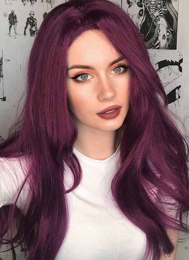 Long Straight Dark Purple Lace Front Synthetic Hair Wig LF029