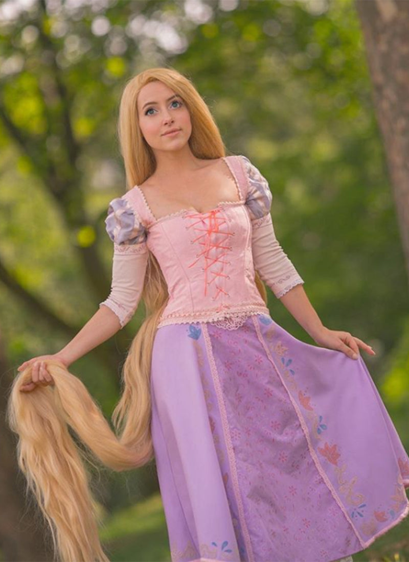 Disney Princess Tangled Rapunzel Long Straight Yaki Blonde Lace Front Synthetic Hair Wig LF701S