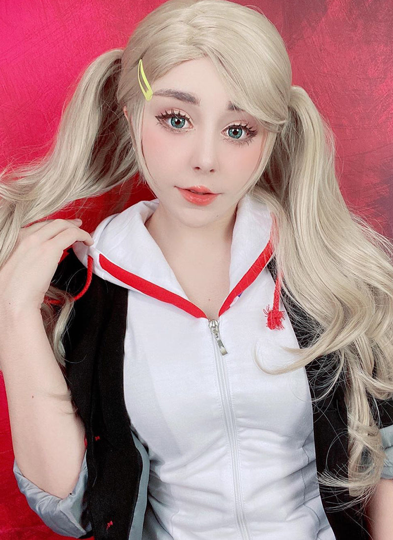 Persona5 Anne Takamaki Long Blonde Anime Cosplay Wig Ponytails